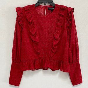 Robert Rodriguez Red Eyelet Ruffle Long-Sleeve Blouse